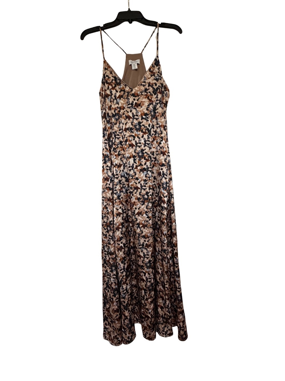 Nicole Miller New York Leopard Print Satin Maxi Dress M V-Neck Racerback